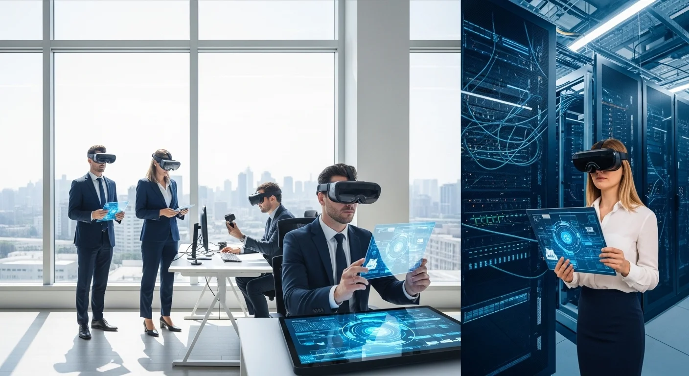 Modern technology landscape with business elements and tech solutions for Smart System Best