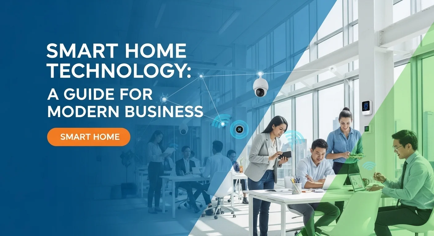 Modern technology landscape with business elements and tech solutions for Smarthome