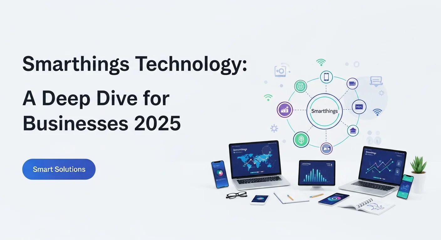 Modern technology landscape with business elements and tech solutions for Smartthings