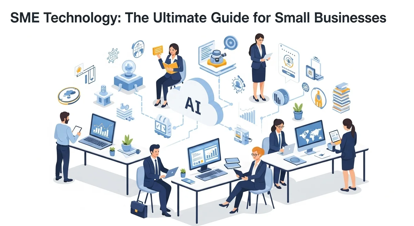 Modern technology landscape with business elements and tech solutions for Sme