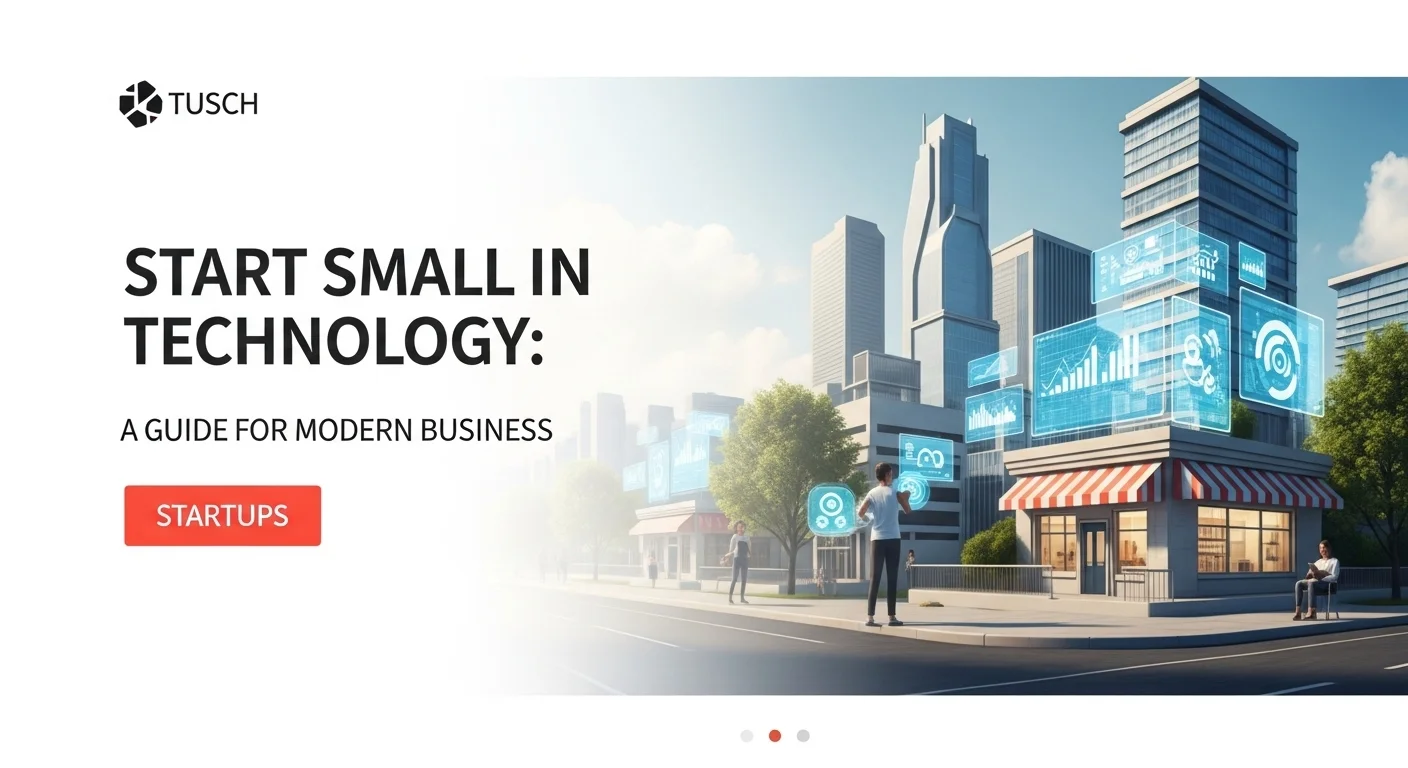 Modern technology landscape with business elements and tech solutions for Start Small