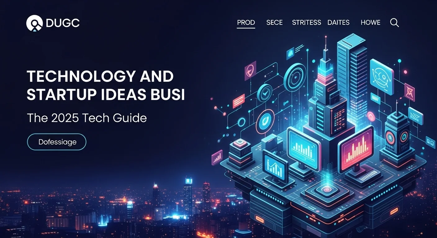 Modern technology landscape with business elements and tech solutions for Startup Ideas Busi