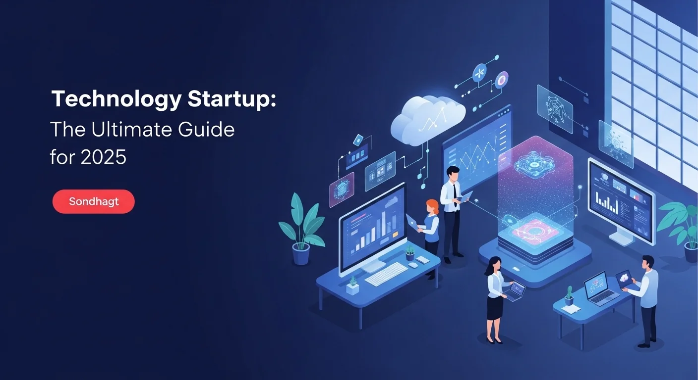 Modern technology landscape with business elements and tech solutions for Startup