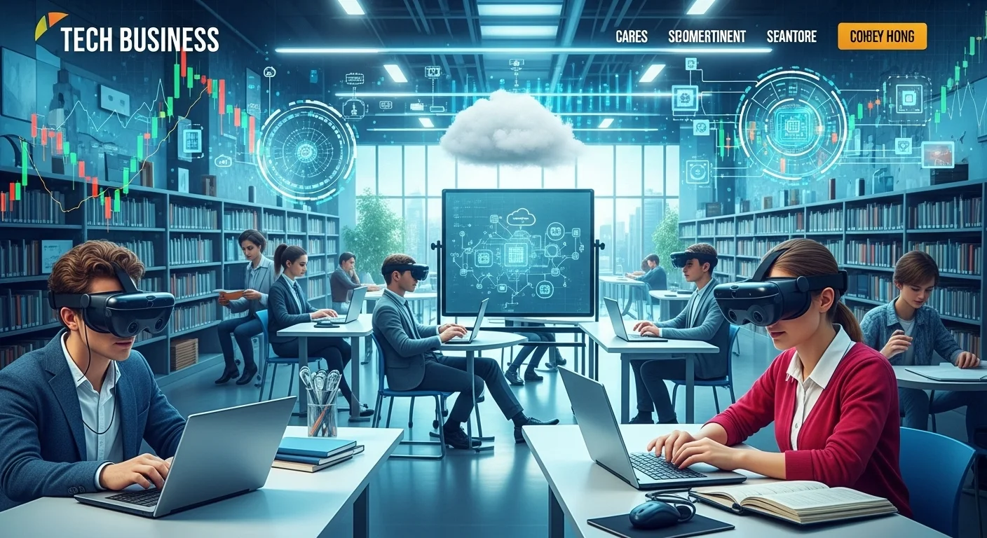 Modern technology landscape with business elements and tech solutions for Student
