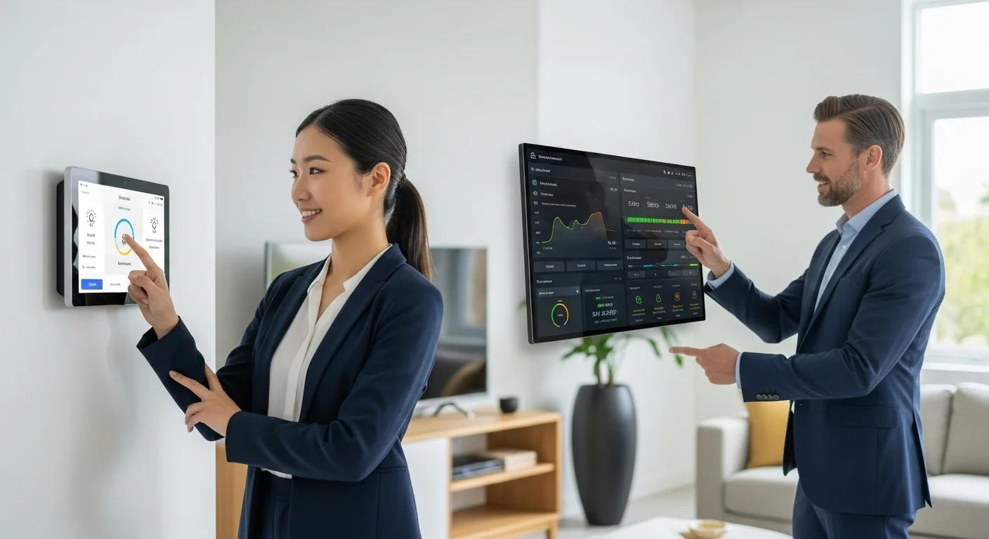 Modern technology landscape with business elements and tech solutions for System Home Autom