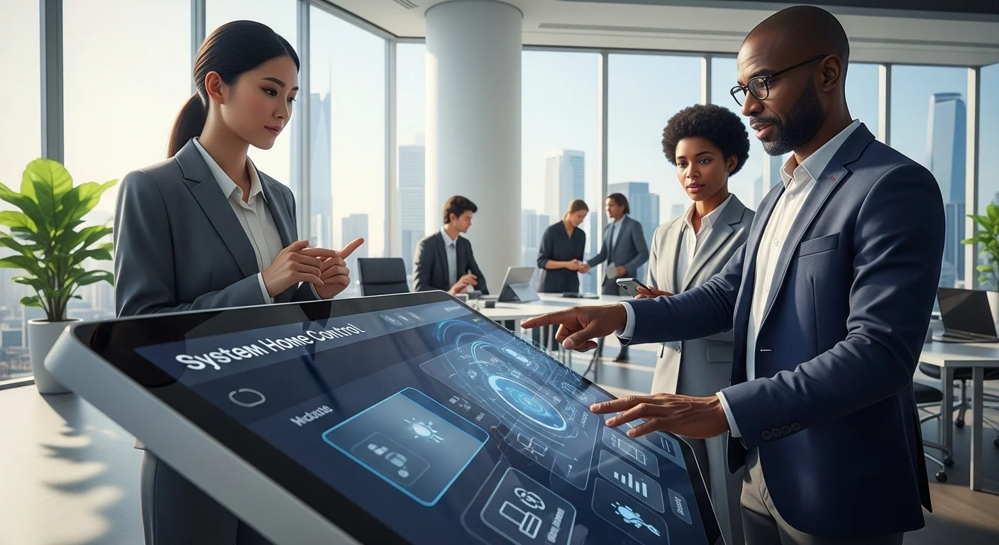 Modern technology landscape with business elements and tech solutions for System Home Control