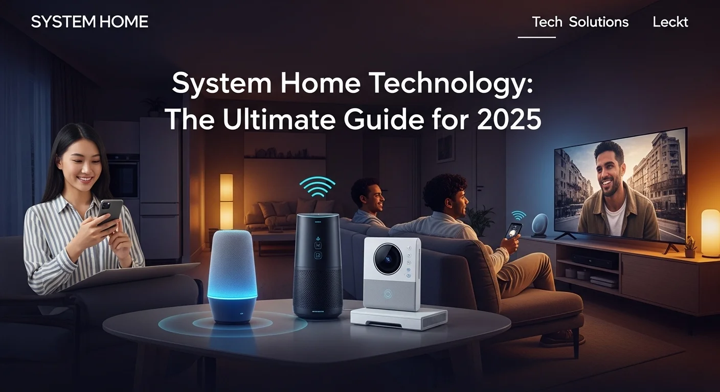 Modern technology landscape with business elements and tech solutions for System Home