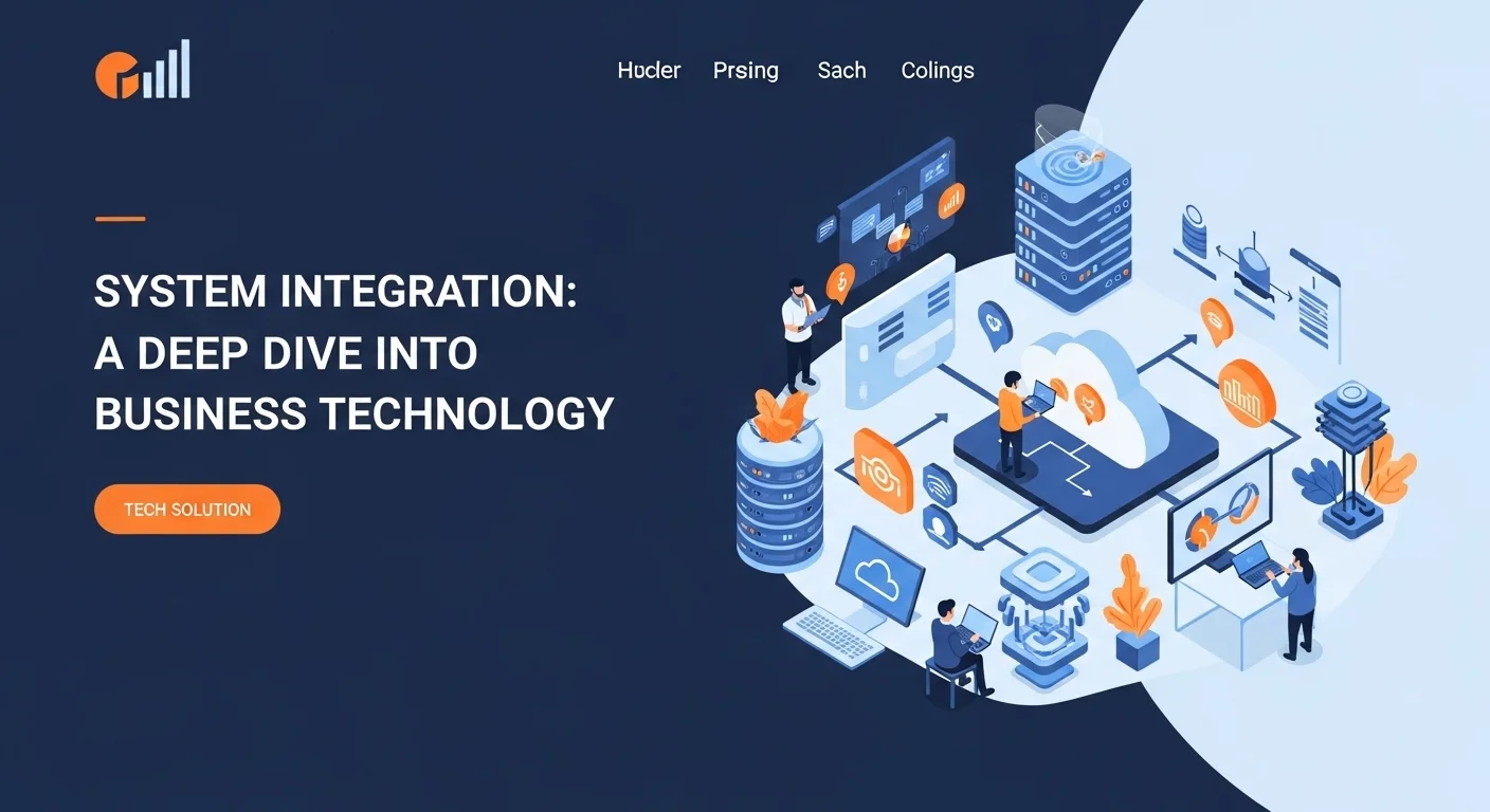 Modern technology landscape with business elements and tech solutions for System Integration