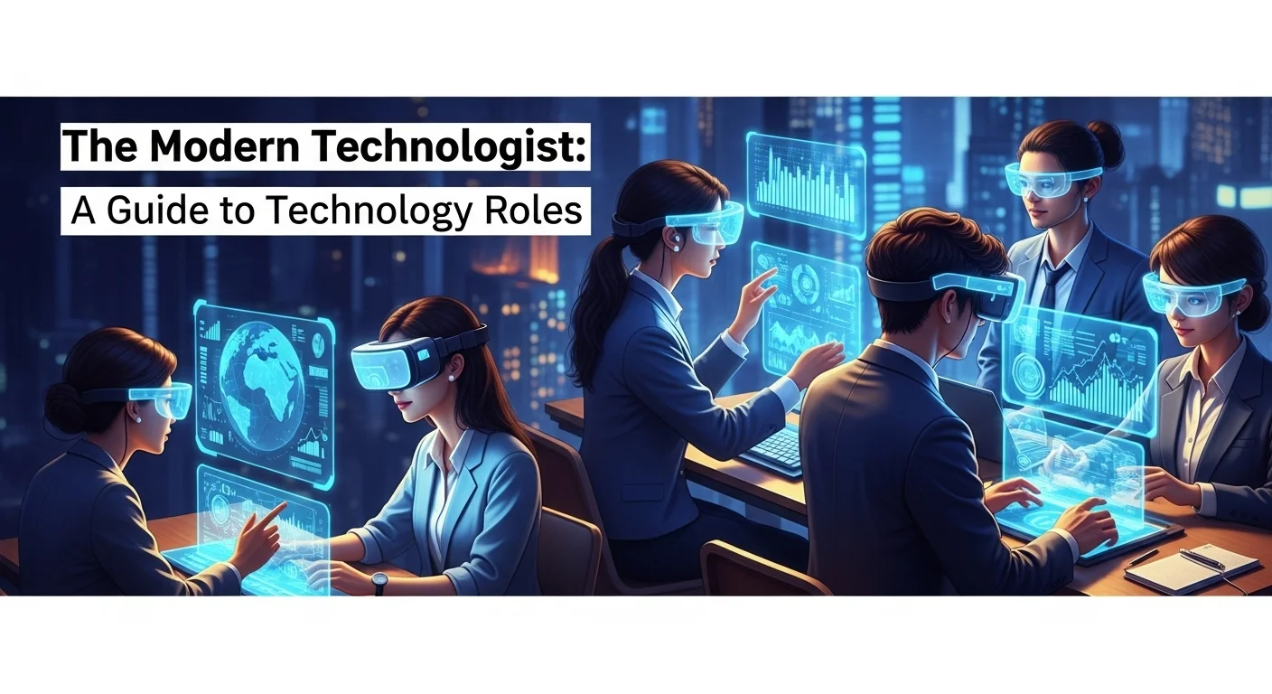 Modern technology landscape with business elements and tech solutions for Technologist