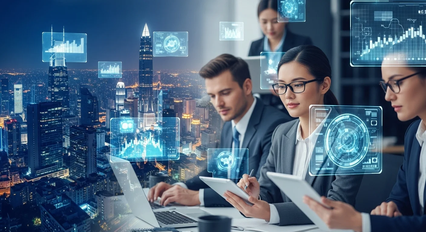 Modern technology landscape with business elements and tech solutions for Technology