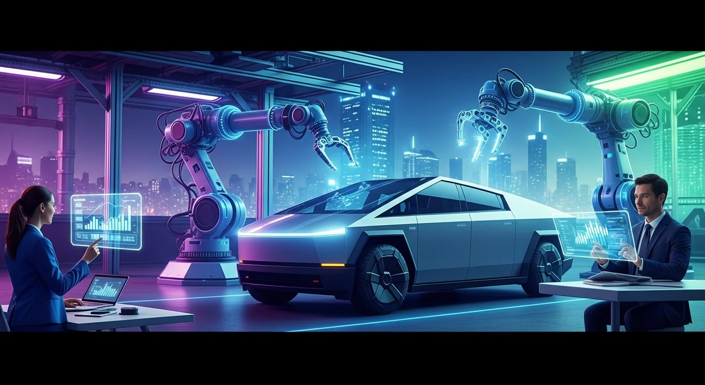 Modern technology landscape with business elements and tech solutions for Tesla