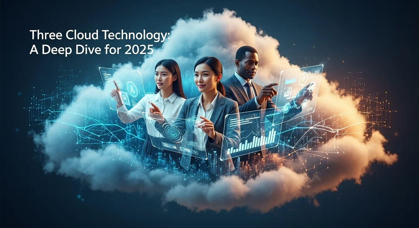 Business technology with innovation and digital resources to discover Three Cloud