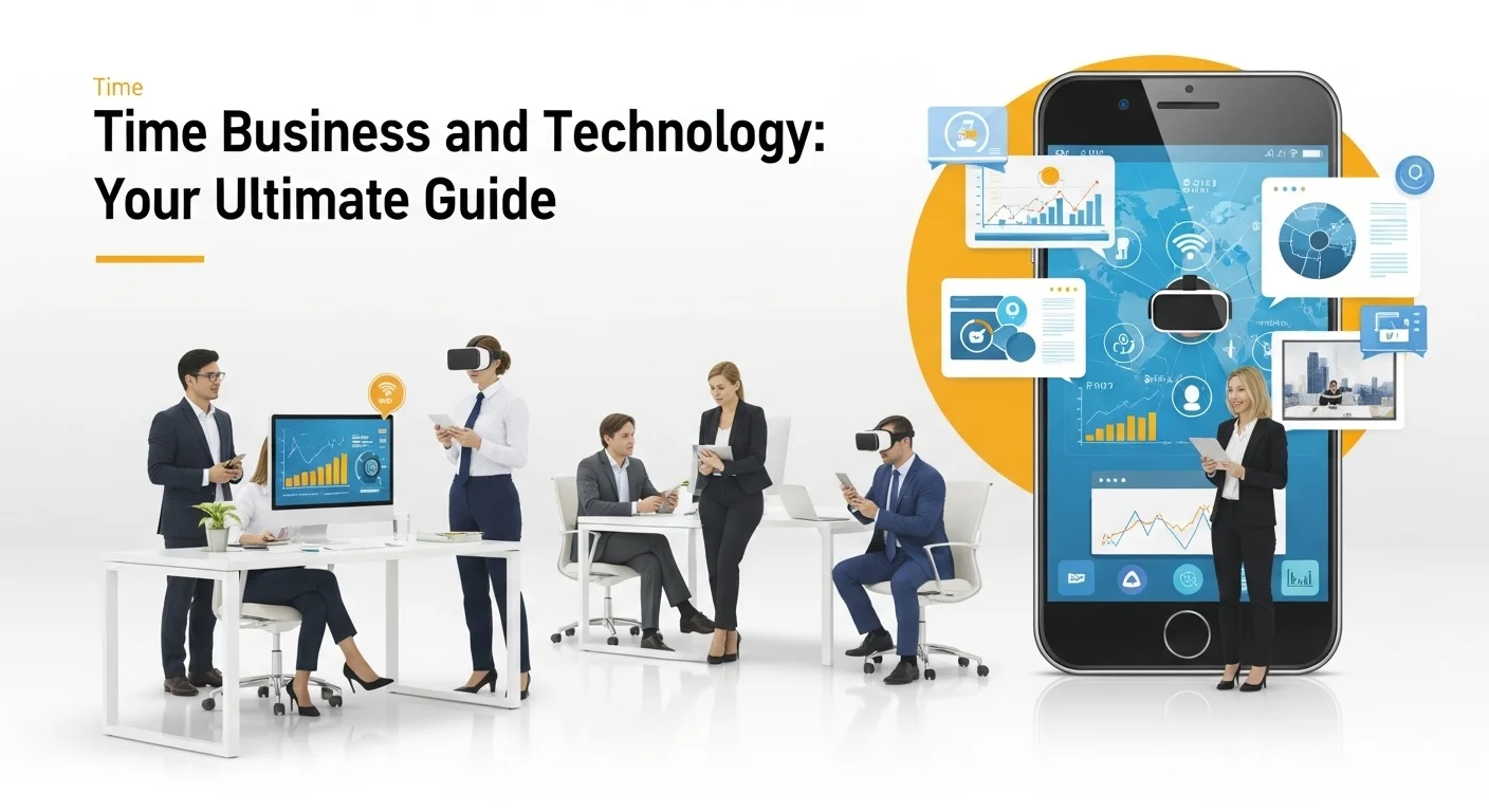 Modern technology landscape with business elements and tech solutions for Time Business