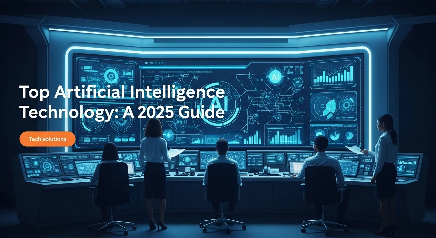 Modern technology landscape with business elements and tech solutions for Top Artificial