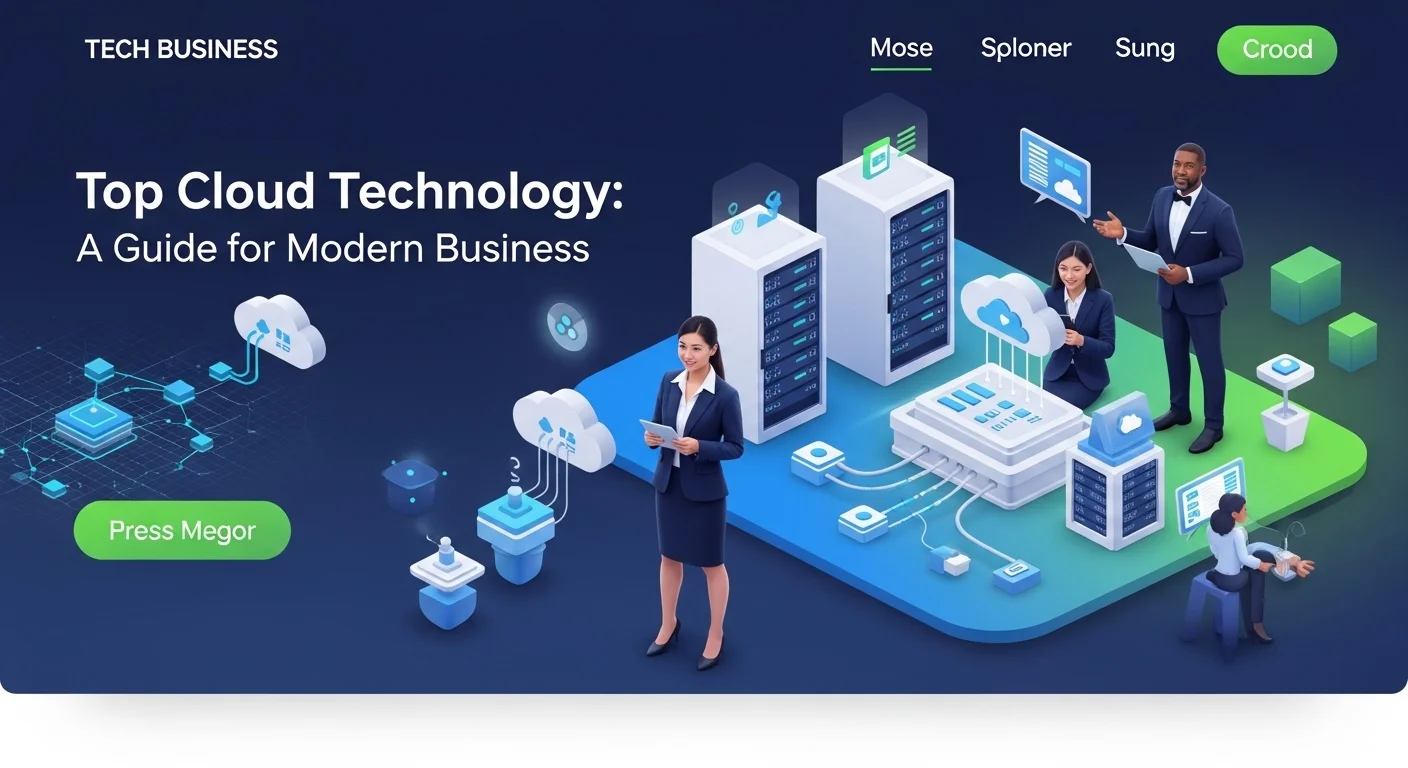 Modern technology landscape with business elements and tech solutions for Top Cloud