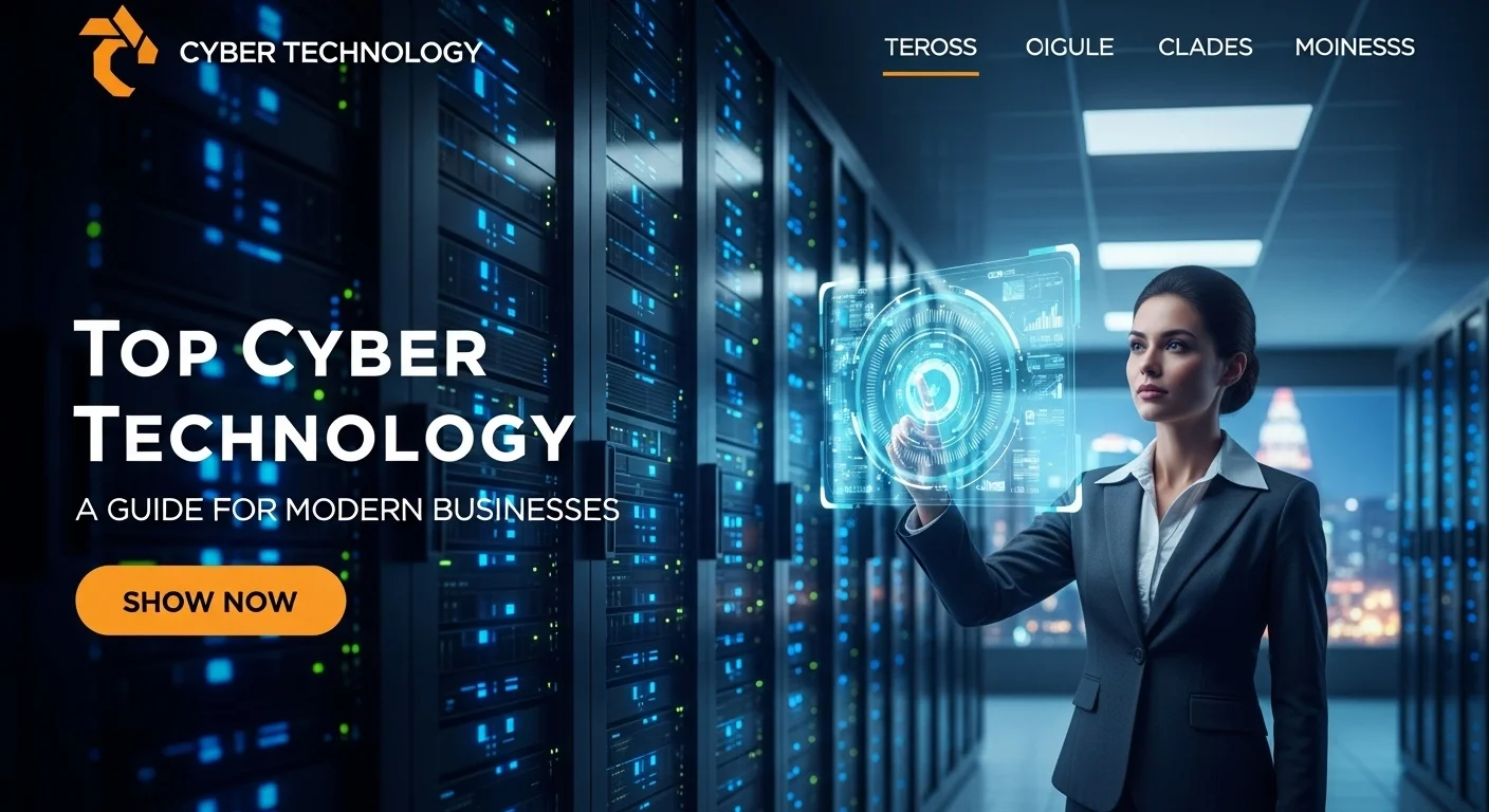 Modern technology landscape with business elements and tech solutions for Top Cyber