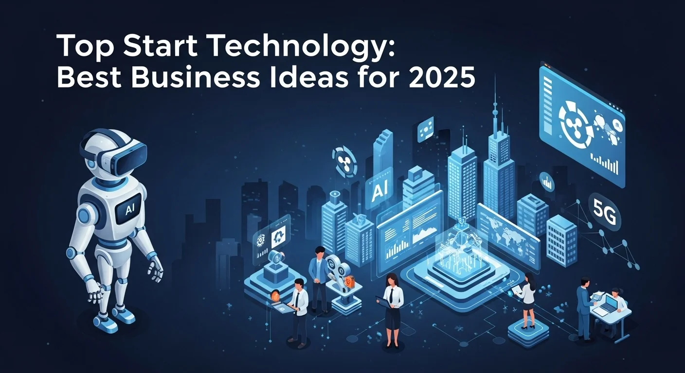 Modern technology landscape with business elements and tech solutions for Top Start