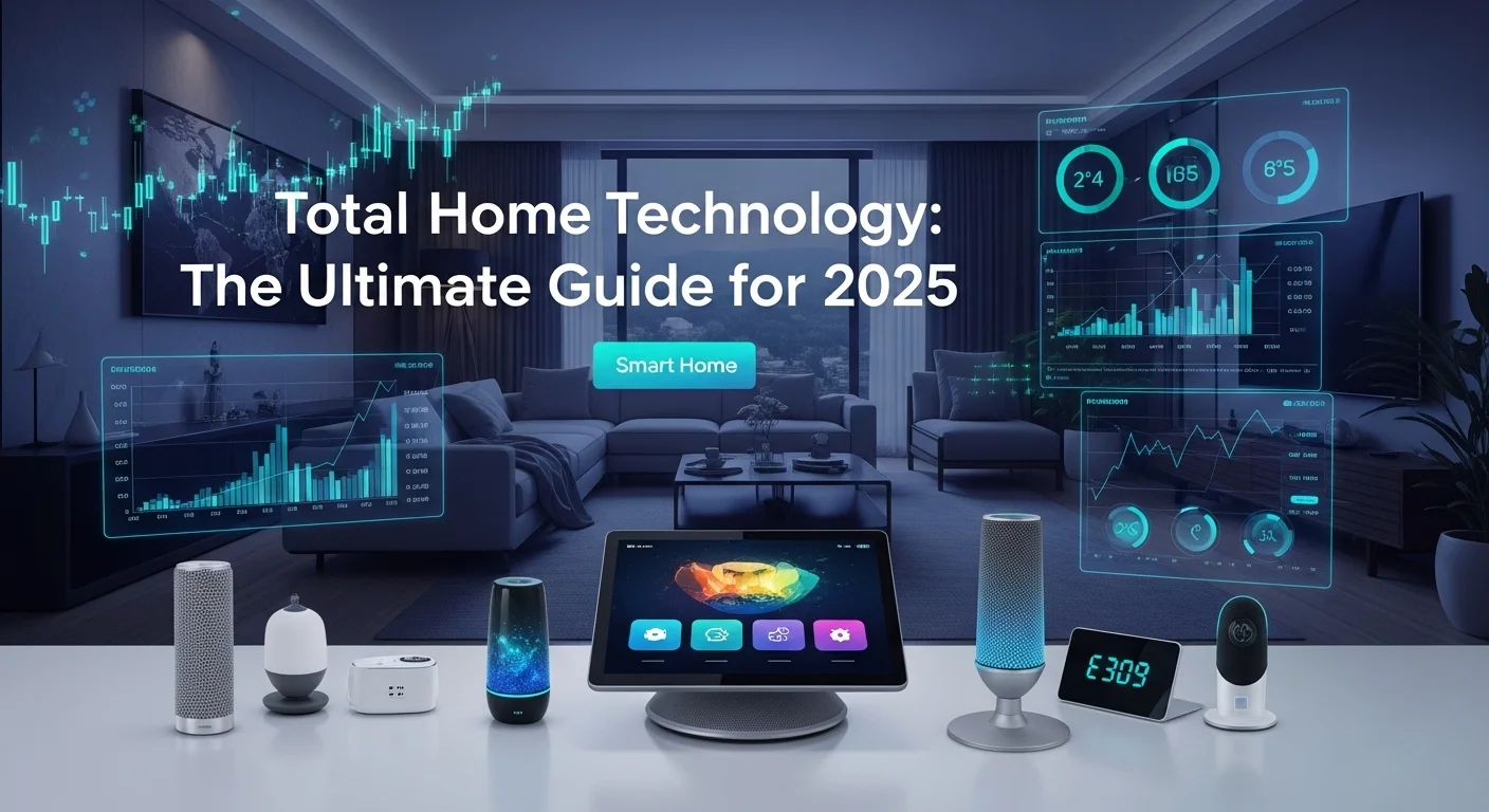 Modern technology landscape with business elements and tech solutions for Total Home