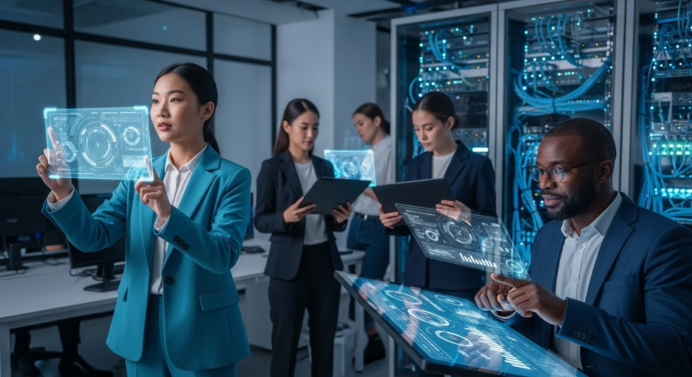 Business technology with innovation and digital resources to discover Up New