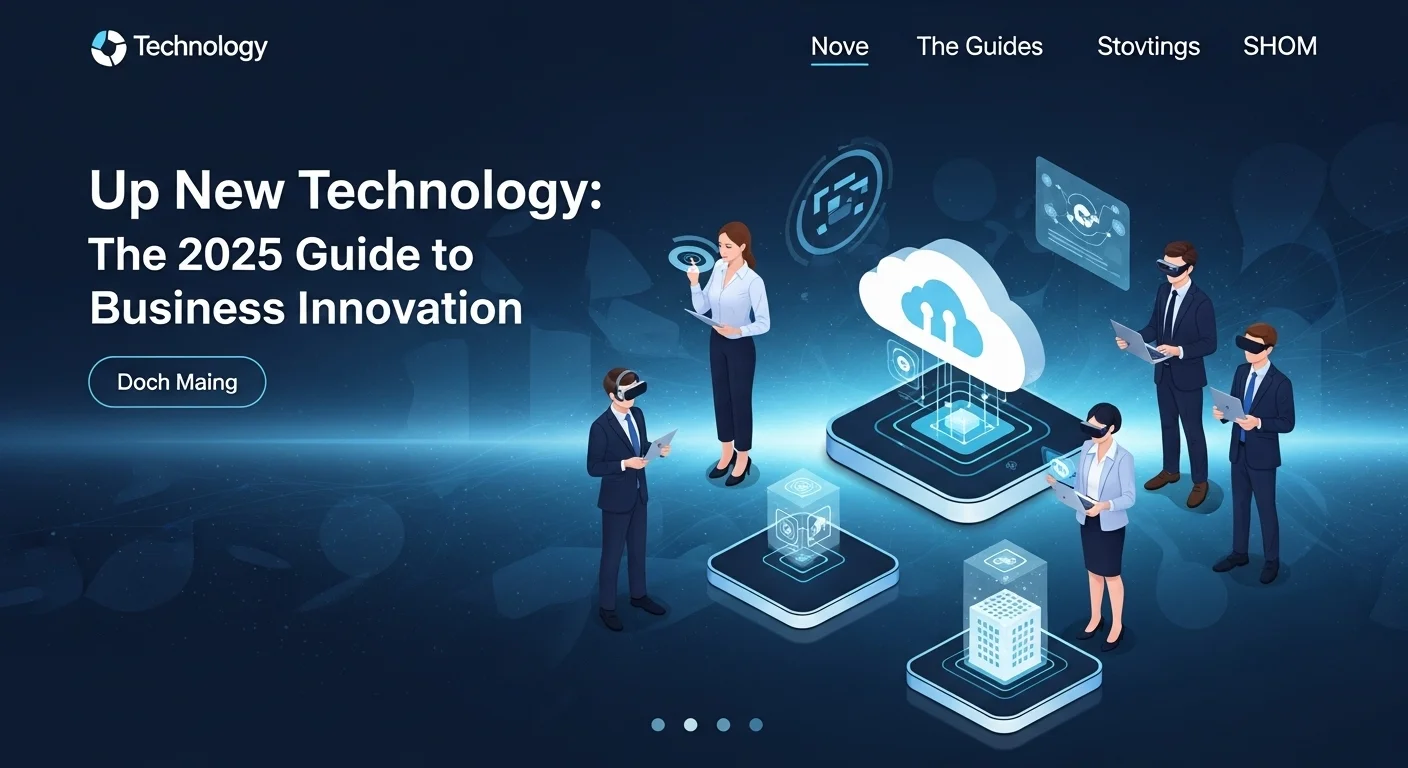 Modern technology landscape with business elements and tech solutions for Up New