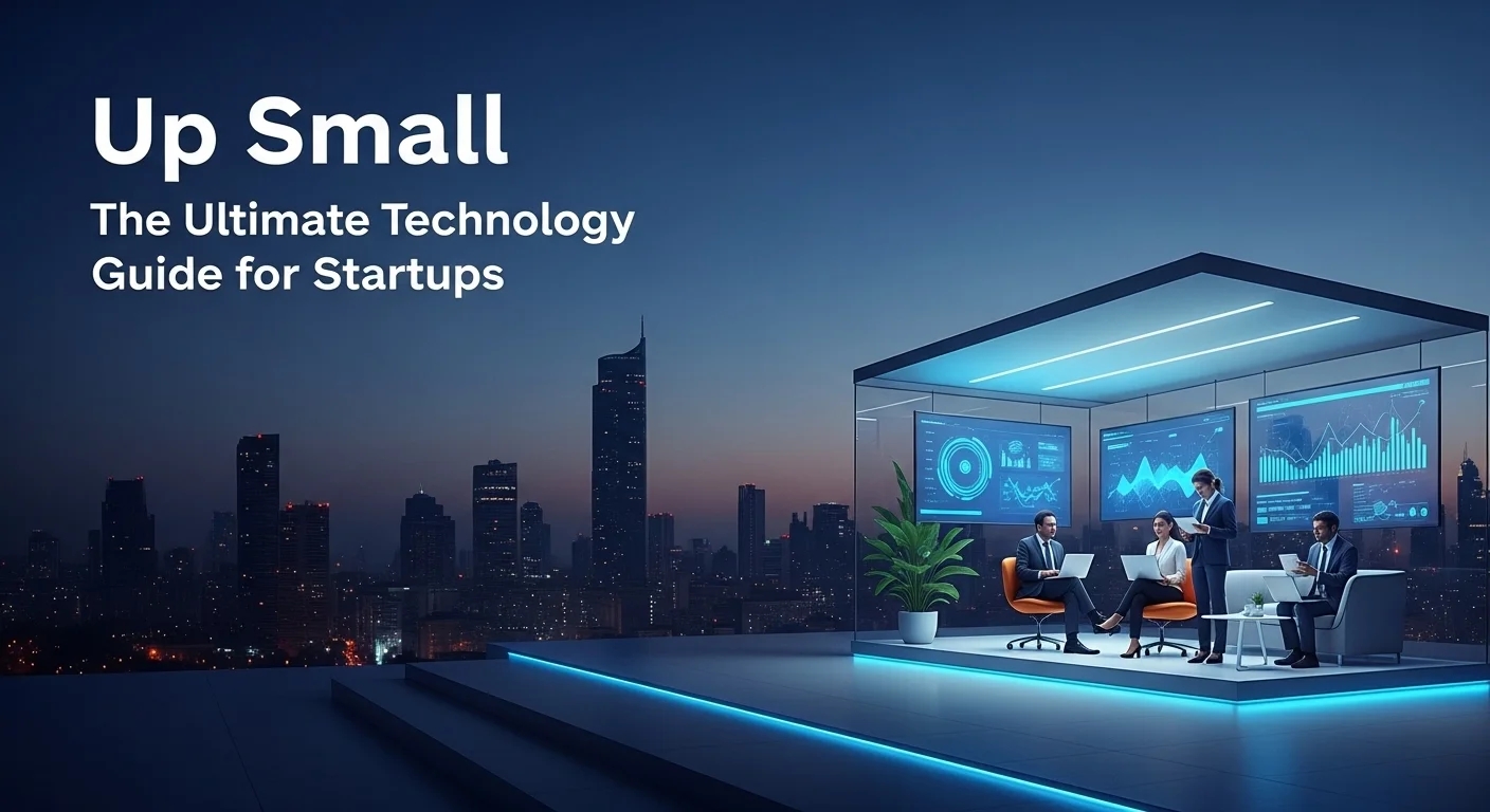 Modern technology landscape with business elements and tech solutions for Up Small