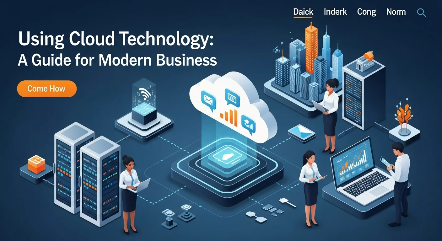 Modern technology landscape with business elements and tech solutions for Using Cloud