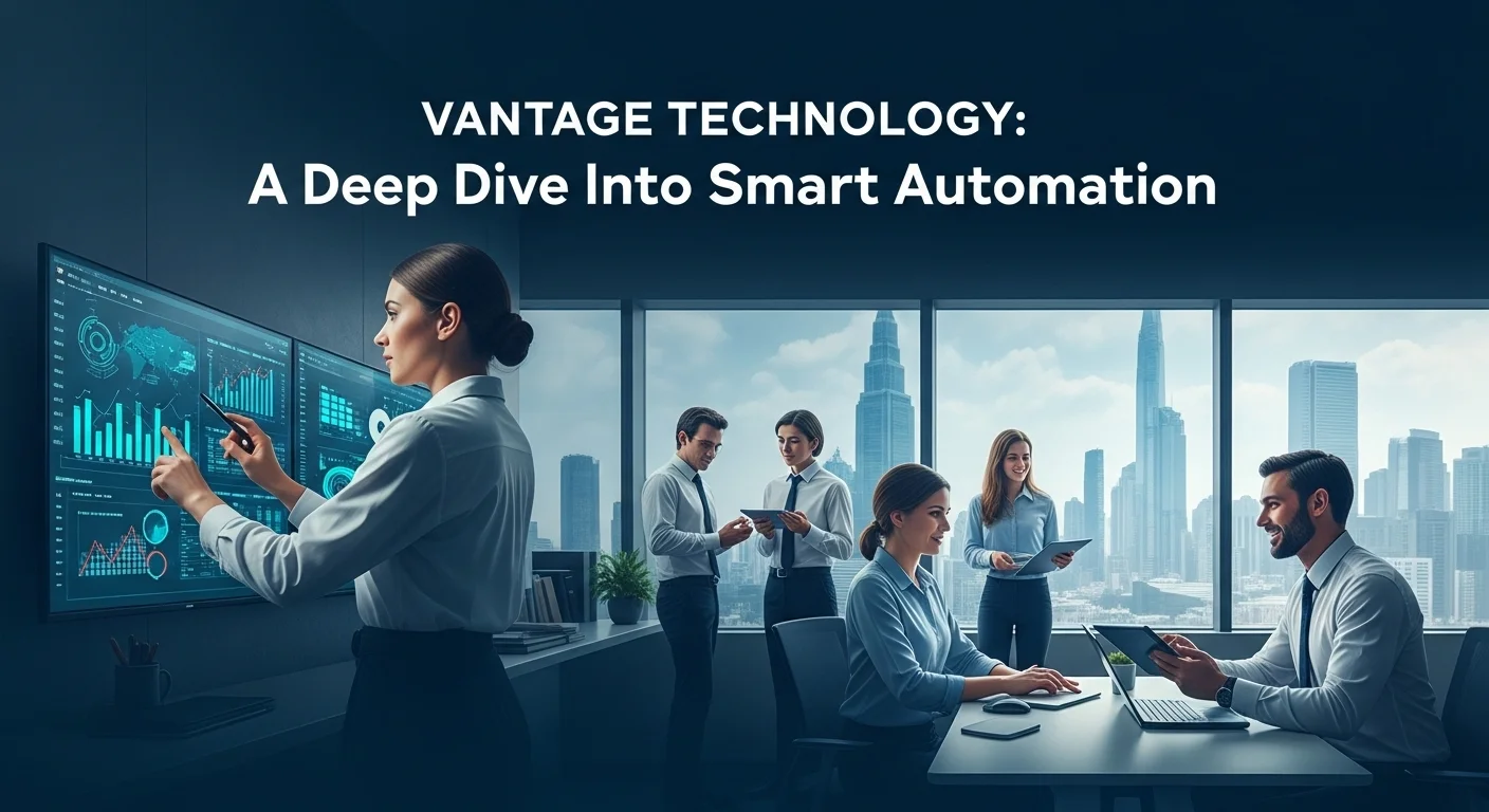 Modern technology landscape with business elements and tech solutions for Vantage