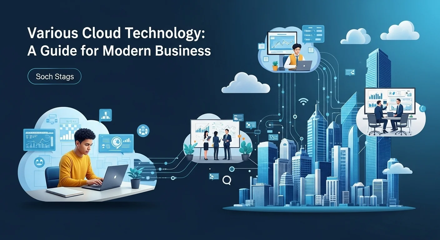 Modern technology landscape with business elements and tech solutions for Various Cloud