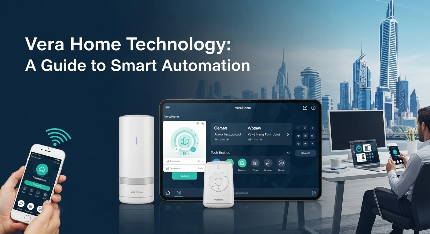 Modern technology landscape with business elements and tech solutions for Vera Home