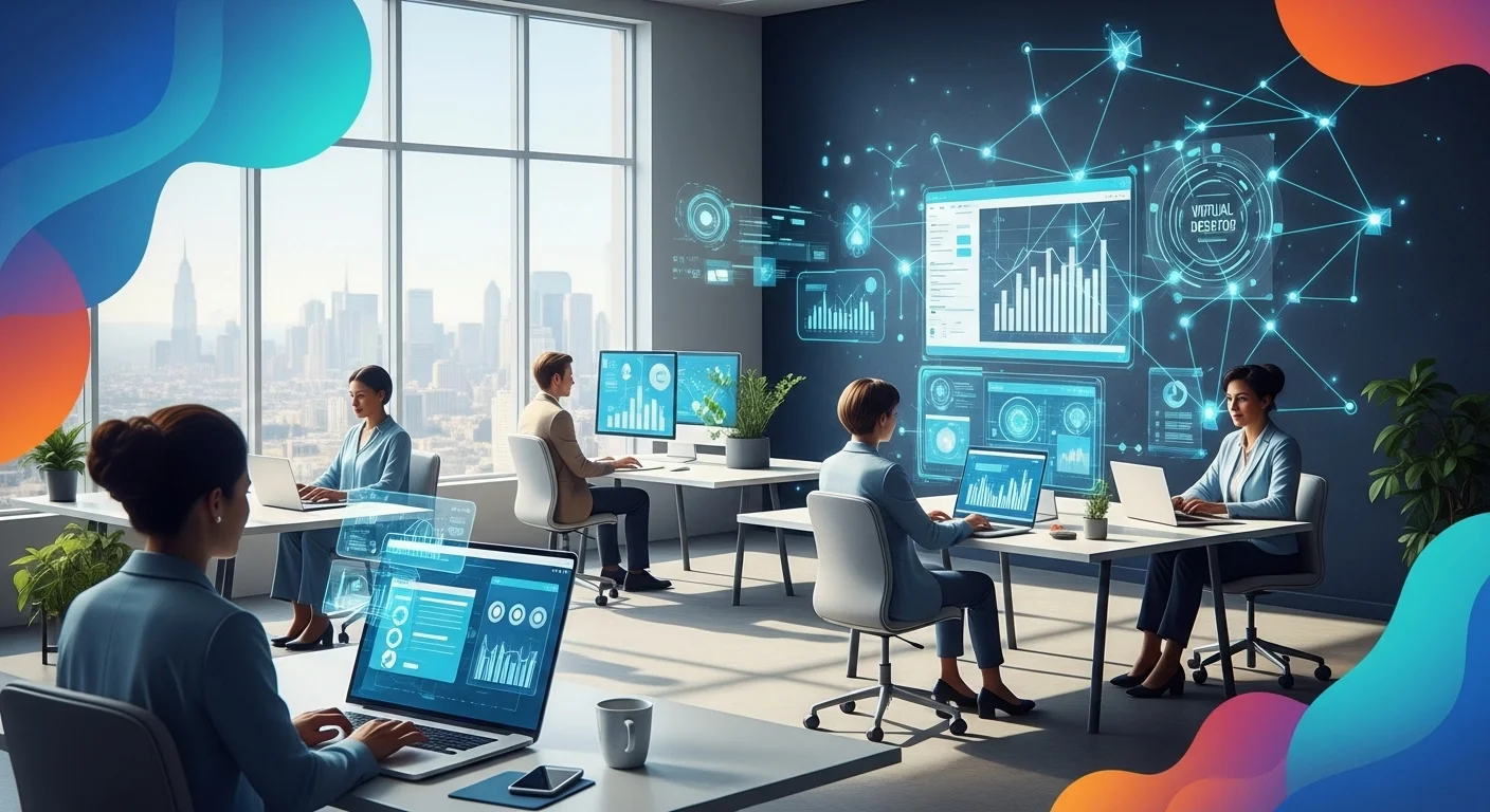 Modern technology landscape with business elements and tech solutions for Virtual Desktop