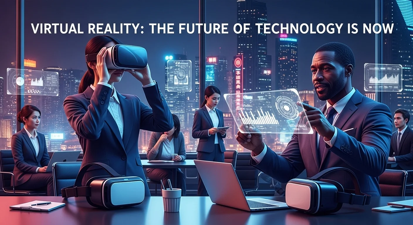 Modern technology landscape with business elements and tech solutions for Virtual Reality