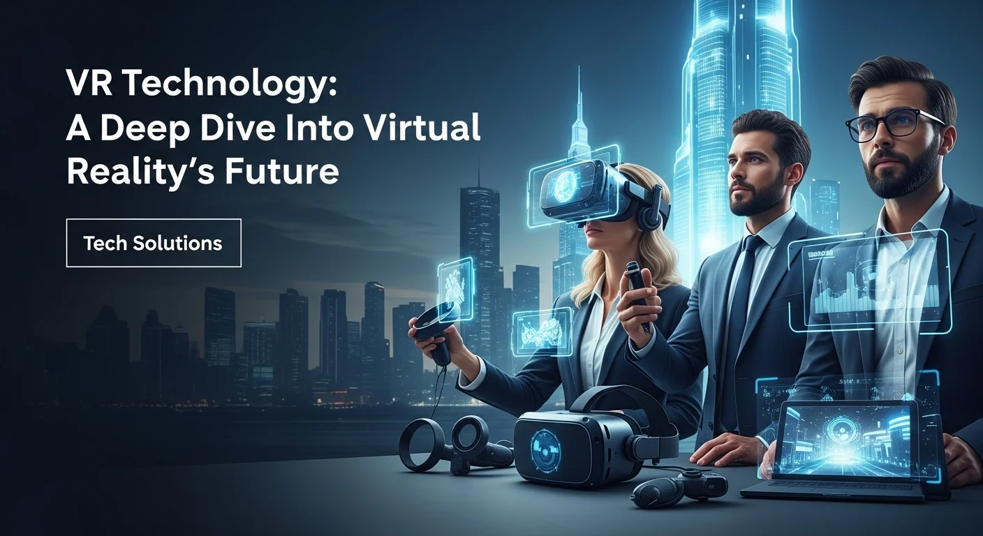 Modern technology landscape with business elements and tech solutions for Vr