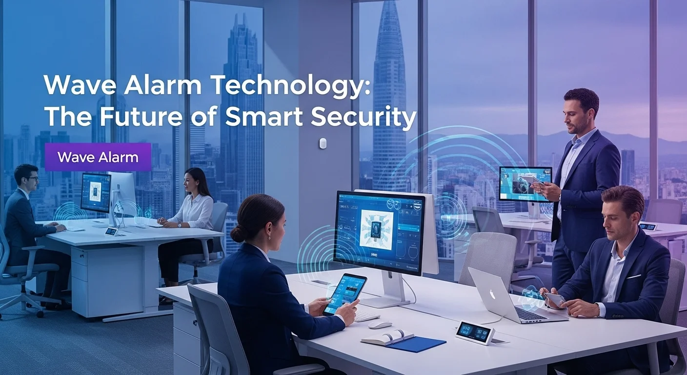 Modern technology landscape with business elements and tech solutions for Wave Alarm