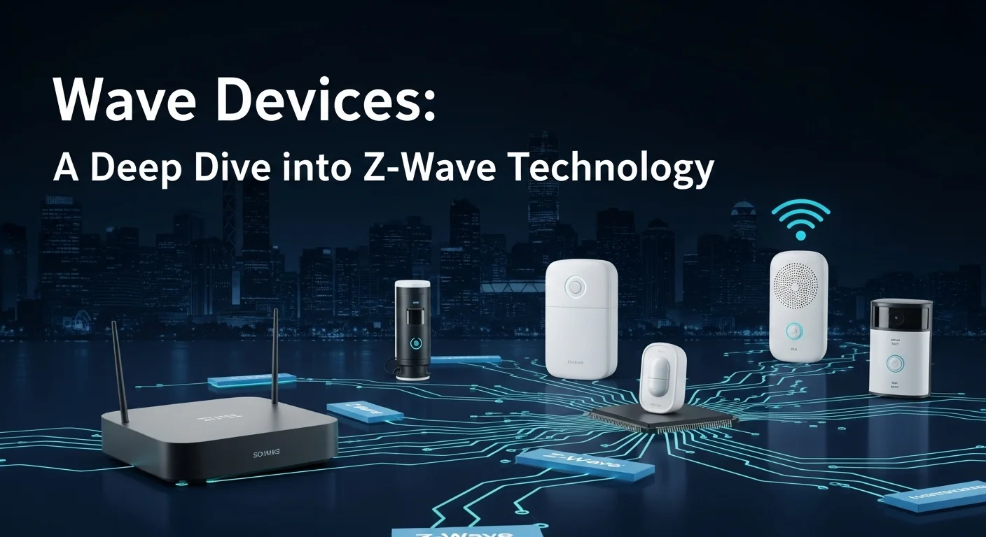Modern technology landscape with business elements and tech solutions for Wave Devices