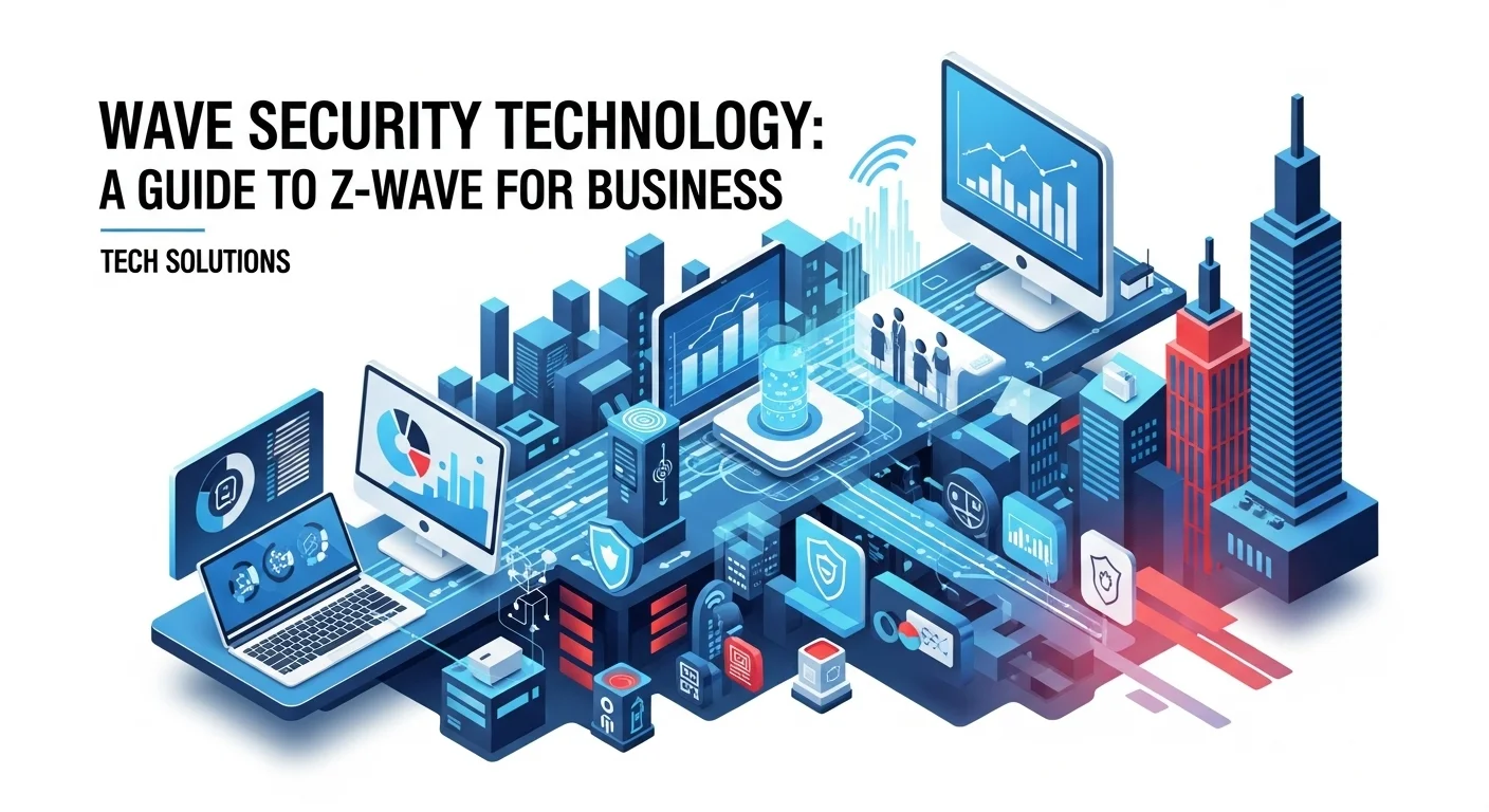 Modern technology landscape with business elements and tech solutions for Wave Security