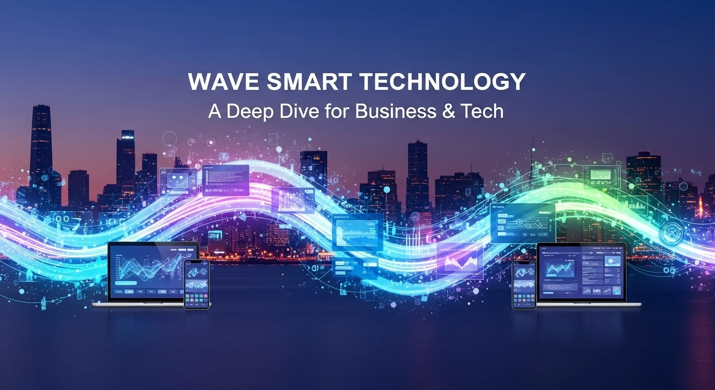 Modern technology landscape with business elements and tech solutions for Wave Smart