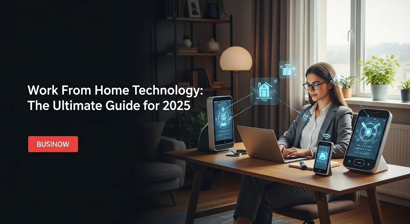 Modern technology landscape with business elements and tech solutions for Work From Home