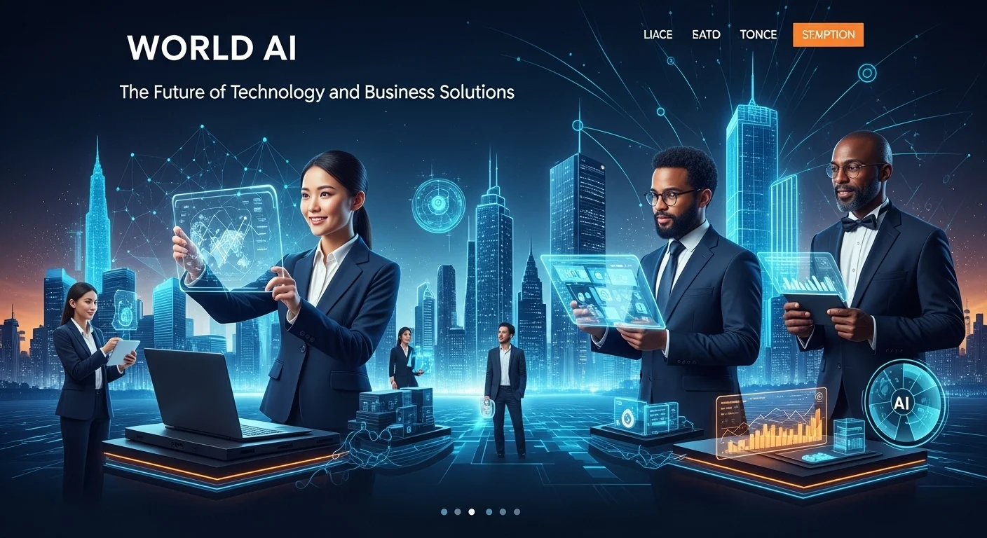 Modern technology landscape with business elements and tech solutions for World Ai