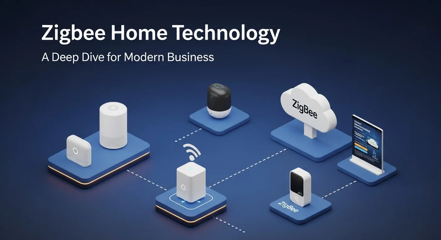 Modern technology landscape with business elements and tech solutions for Zigbee Home