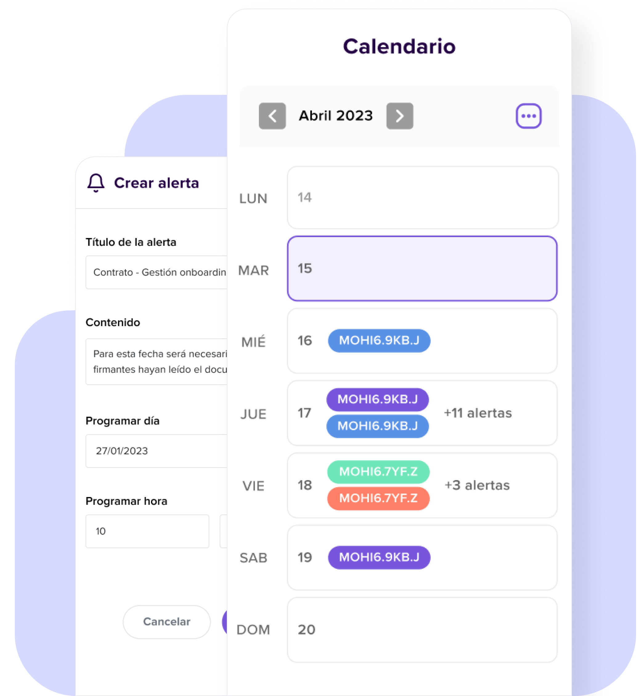 Programación en calendario