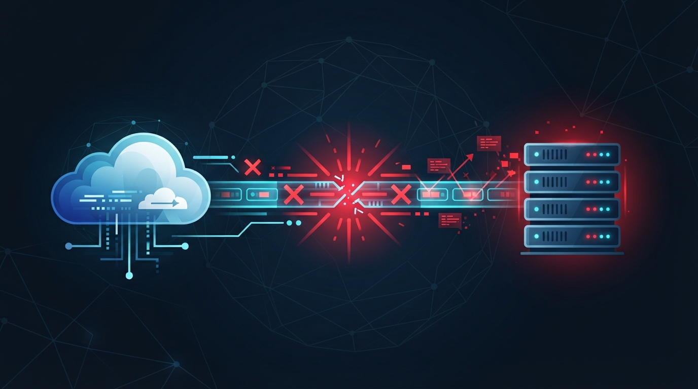 Abstract diagram showing a network connection refusal between cloud edge proxies and an origin web server.