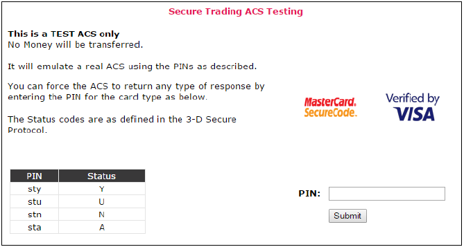 Secure Trading ASC Testing page