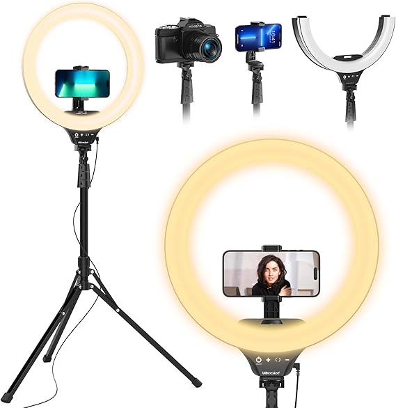 UBeesize 14'' Foldable Ring Light with 62'' Tripod Stand and Phone Holder.
