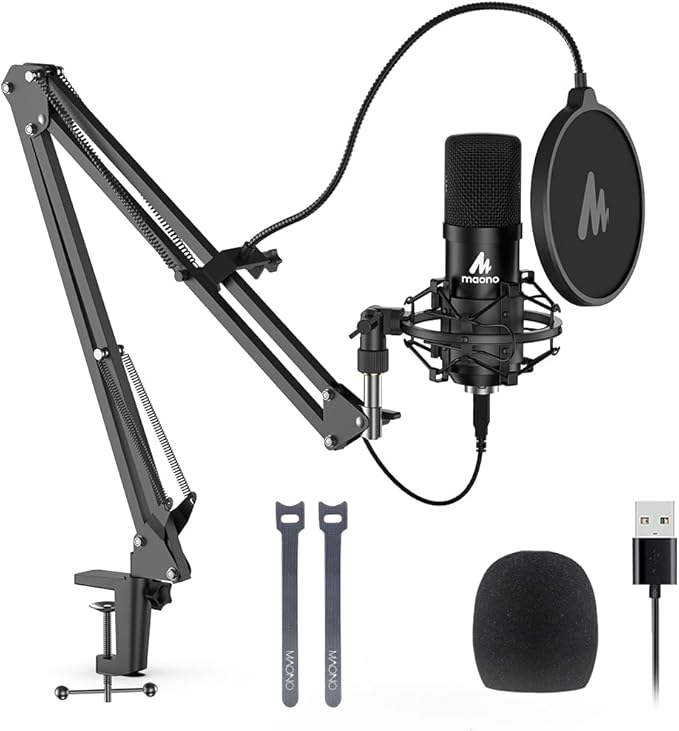 USB Microphone, MAONO 192KHZ/24Bit Plug & Play PC Computer Podcast Condenser Cardioid Metal Mic 
