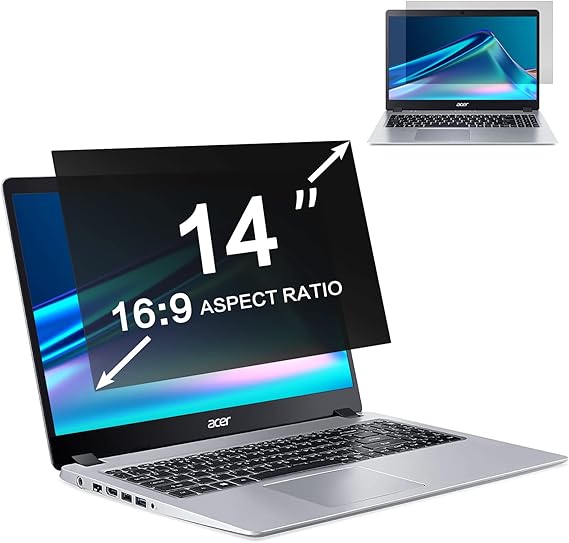 ZOEGAA 14 Inch Laptop Privacy Screen Filter, Compatible with HP Dell