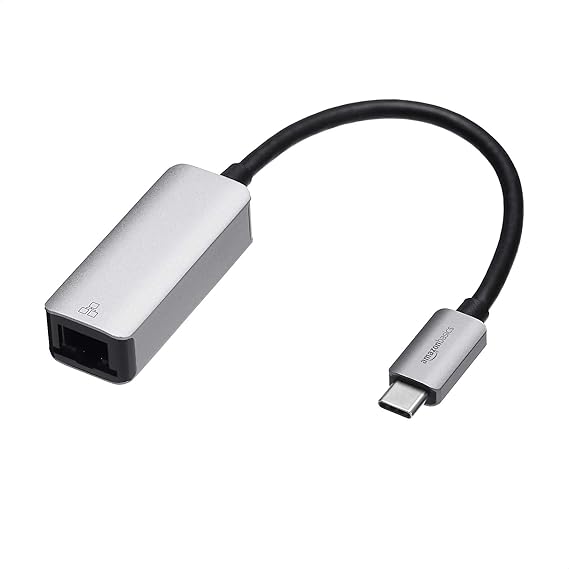 Amazon Basics Aluminum USB-C to RJ45 Gigabit Ethernet Adapter Fast Network Grey