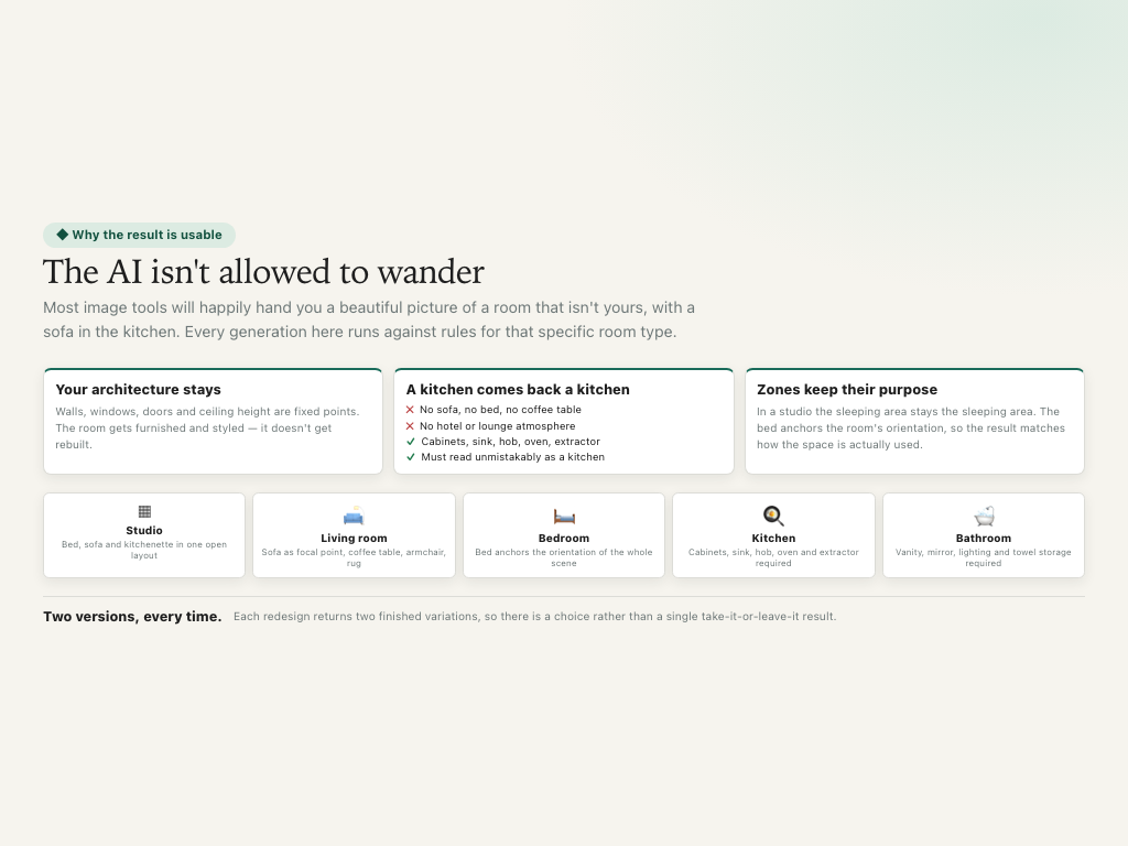 AI Interior Redesign — Built natively twice, deliberately