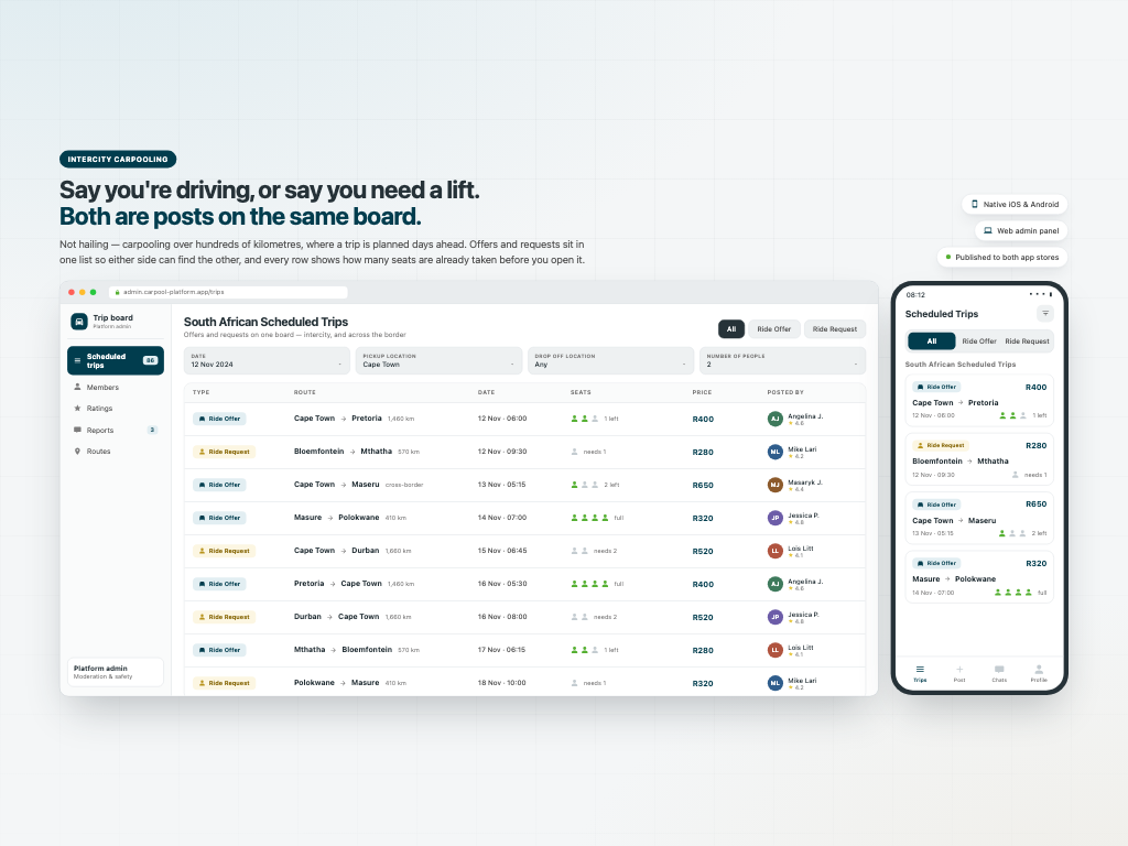 Intercity Carpooling App — Travel · carpooling