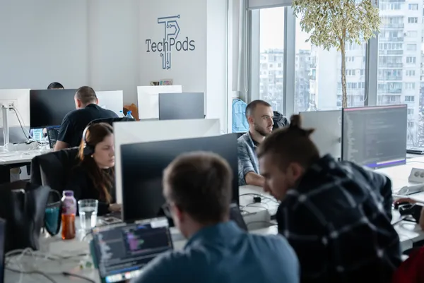 TechPods' developers working at the office