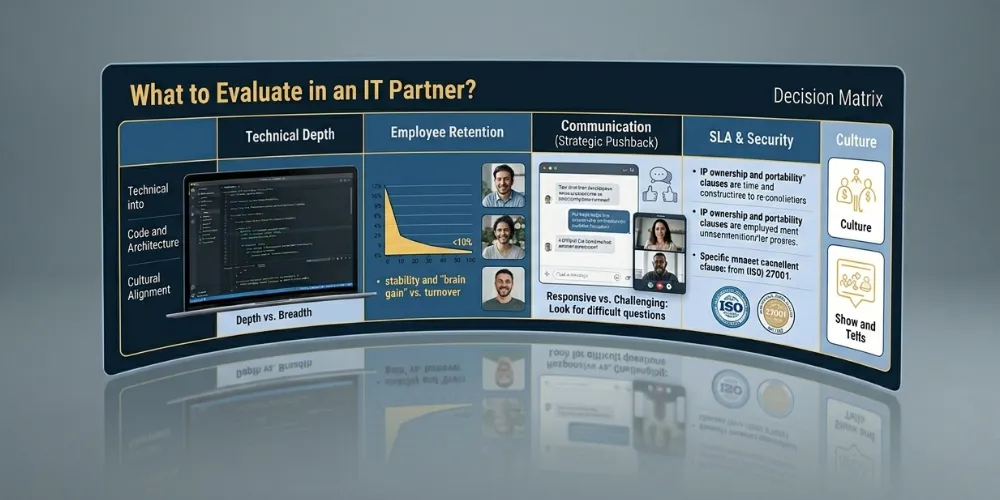 A screen showing criteria for choosing the best IT partner